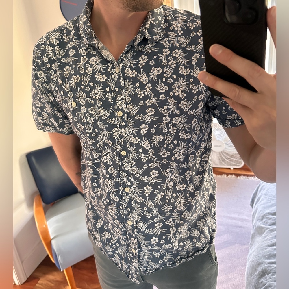 Floral Navy Blue Casual Button Down Shirt